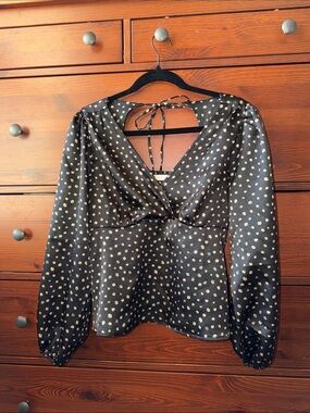 Lush Black Floral Smocked Back Cutout Blouse Puff Sleeve Medium